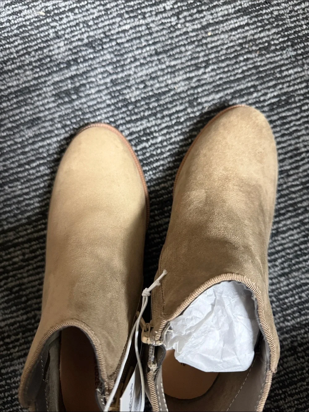 Amazon Essentials Taupe Suede Ankle Bootie within Low Stacked Heel